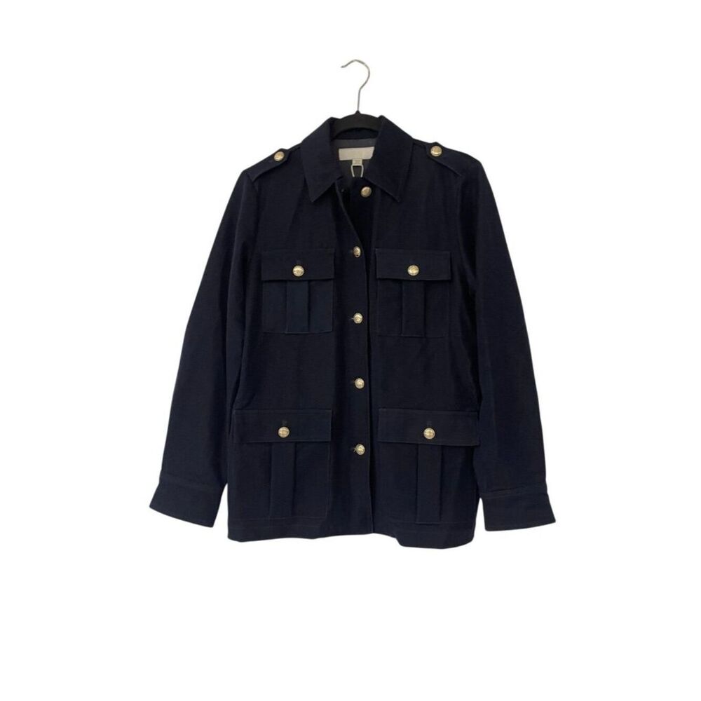 Zara Womens Military Jacket XS Blue Denim Jean gold buttons 4387/487 No belt NWD